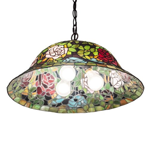 Meyda Lighting Tiffany Rosebush 36446 20" 3-Light Mahogany Bronze Pendant Light With Multi-Colored Shade Glass