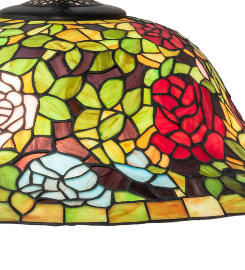 Meyda Lighting Tiffany Rosebush 36446 20" 3-Light Mahogany Bronze Pendant Light With Multi-Colored Shade Glass