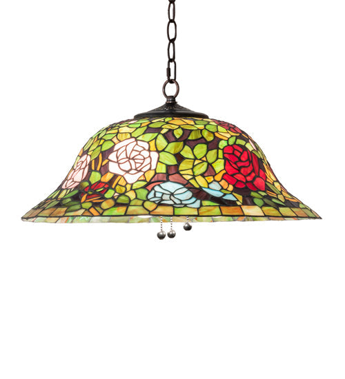Meyda Lighting Tiffany Rosebush 36446 20" 3-Light Mahogany Bronze Pendant Light With Multi-Colored Shade Glass