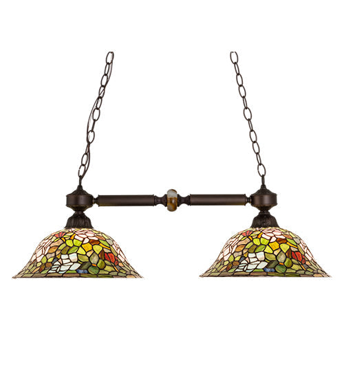 Meyda Lighting Tiffany Rosebush 37" 2-Light Mahogany Bronze Island Pendant Light With Multi-Colored Shade Glass