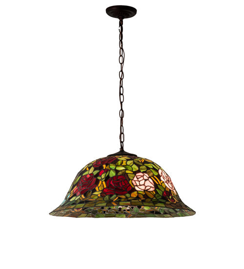 Meyda Lighting Tiffany Rosebush 46583 24" 3-Light Mahogany Bronze Pendant Light With Multi-Colored Stained Shade Glass