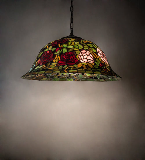Meyda Lighting Tiffany Rosebush 46583 24" 3-Light Mahogany Bronze Pendant Light With Multi-Colored Stained Shade Glass