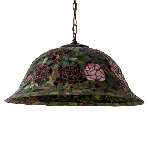 Meyda Lighting Tiffany Rosebush 46583 24" 3-Light Mahogany Bronze Pendant Light With Multi-Colored Stained Shade Glass