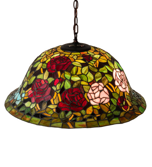 Meyda Lighting Tiffany Rosebush 46583 24" 3-Light Mahogany Bronze Pendant Light With Multi-Colored Stained Shade Glass