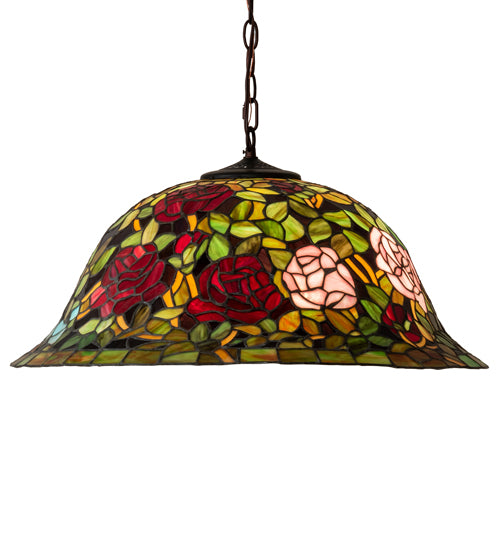 Meyda Lighting Tiffany Rosebush 46583 24" 3-Light Mahogany Bronze Pendant Light With Multi-Colored Stained Shade Glass