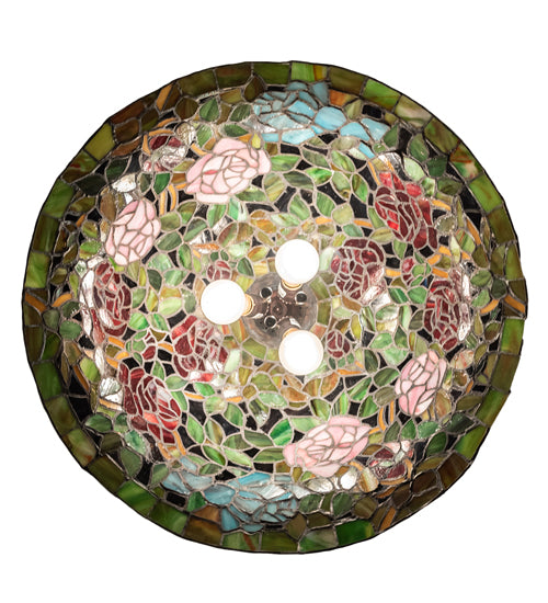 Meyda Lighting Tiffany Rosebush 46583 24" 3-Light Mahogany Bronze Pendant Light With Multi-Colored Stained Shade Glass