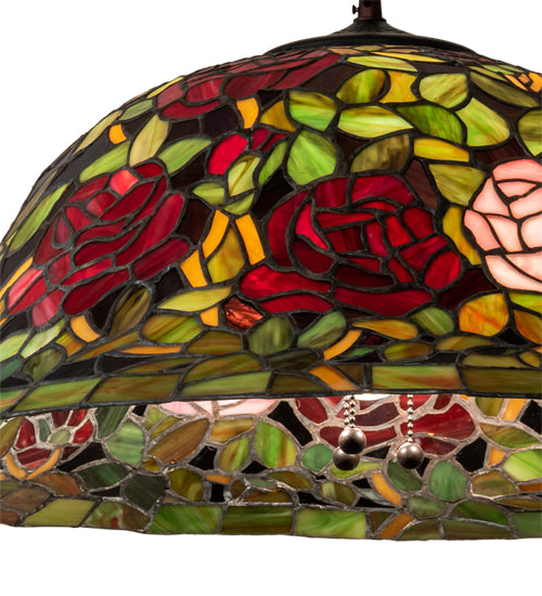 Meyda Lighting Tiffany Rosebush 46583 24" 3-Light Mahogany Bronze Pendant Light With Multi-Colored Stained Shade Glass