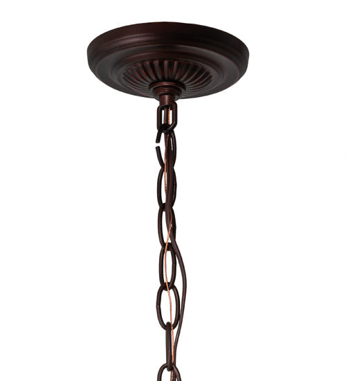 Meyda Lighting Tiffany Rosebush 46583 24" 3-Light Mahogany Bronze Pendant Light With Multi-Colored Stained Shade Glass
