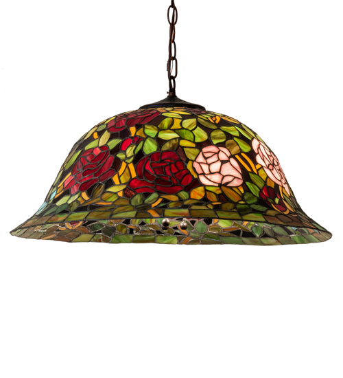 Meyda Lighting Tiffany Rosebush 46583 24" 3-Light Mahogany Bronze Pendant Light With Multi-Colored Stained Shade Glass