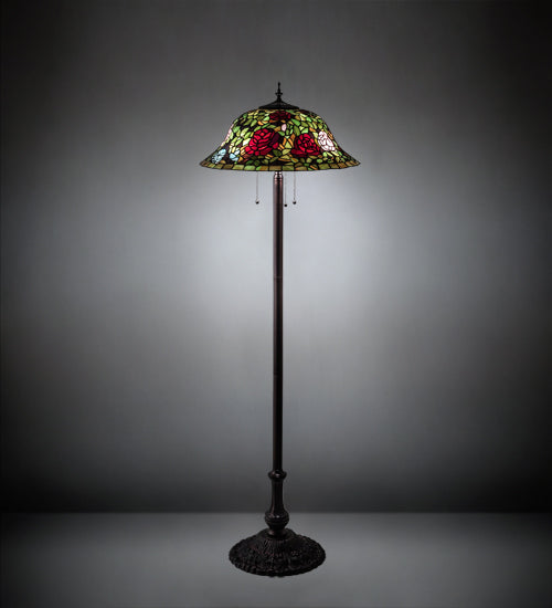 Meyda Lighting Tiffany Rosebush 62" 3-Light Mahogany Bronze Floor Lamp With Multi-Colored Shade Glass