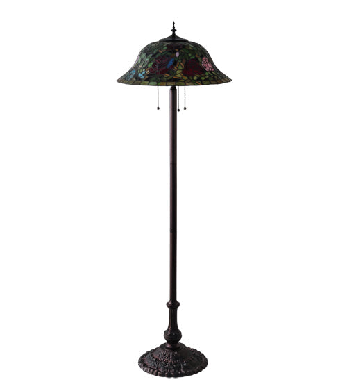 Meyda Lighting Tiffany Rosebush 62" 3-Light Mahogany Bronze Floor Lamp With Multi-Colored Shade Glass