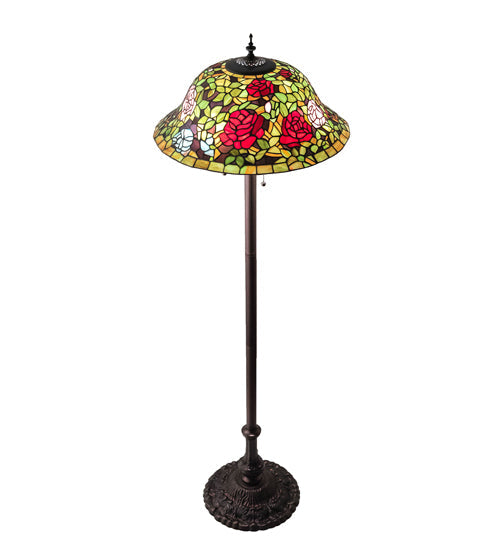 Meyda Lighting Tiffany Rosebush 62" 3-Light Mahogany Bronze Floor Lamp With Multi-Colored Shade Glass