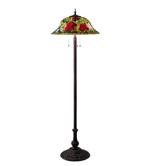 Meyda Lighting Tiffany Rosebush 62" 3-Light Mahogany Bronze Floor Lamp With Multi-Colored Shade Glass