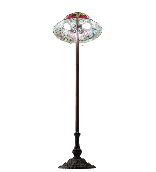 Meyda Lighting Tiffany Rosebush 62" 3-Light Mahogany Bronze Floor Lamp With Multi-Colored Shade Glass