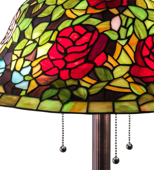 Meyda Lighting Tiffany Rosebush 62" 3-Light Mahogany Bronze Floor Lamp With Multi-Colored Shade Glass