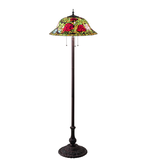 Meyda Lighting Tiffany Rosebush 62" 3-Light Mahogany Bronze Floor Lamp With Multi-Colored Shade Glass