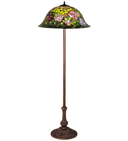 Meyda Lighting Tiffany Rosebush 63" 3-Light Mahogany Bronze Floor Lamp With Multi-Colored Shade Glass