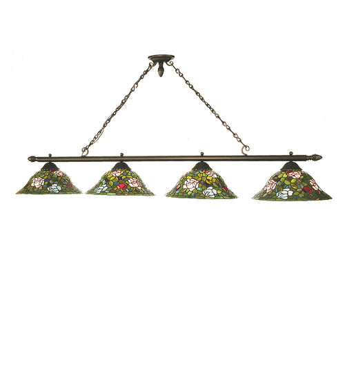 Meyda Lighting Tiffany Rosebush 72" 4-Light Mahogany Bronze Island Pendant Light With Multi-Colored Shade Glass