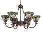 Meyda Lighting Tiffany Rosebush 72651 32" 6-Light Mahogany Bronze Chandelier With Multi-Colored Shade Glass