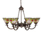 Meyda Lighting Tiffany Rosebush 72651 32" 6-Light Mahogany Bronze Chandelier With Multi-Colored Shade Glass