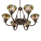 Meyda Lighting Tiffany Rosebush 72651 32" 6-Light Mahogany Bronze Chandelier With Multi-Colored Shade Glass