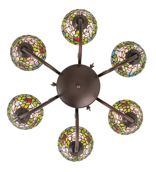 Meyda Lighting Tiffany Rosebush 72651 32" 6-Light Mahogany Bronze Chandelier With Multi-Colored Shade Glass