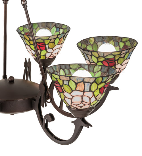 Meyda Lighting Tiffany Rosebush 72651 32" 6-Light Mahogany Bronze Chandelier With Multi-Colored Shade Glass