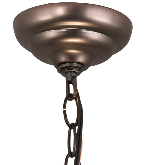 Meyda Lighting Tiffany Rosebush 77786 24" 3-Light Mahogany Bronze Inverted Pendant Light With Multi-Colored Stained Shade Glass