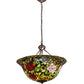 Meyda Lighting Tiffany Rosebush 77786 24" 3-Light Mahogany Bronze Inverted Pendant Light With Multi-Colored Stained Shade Glass