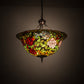 Meyda Lighting Tiffany Rosebush 77786 24" 3-Light Mahogany Bronze Inverted Pendant Light With Multi-Colored Stained Shade Glass