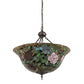 Meyda Lighting Tiffany Rosebush 77786 24" 3-Light Mahogany Bronze Inverted Pendant Light With Multi-Colored Stained Shade Glass