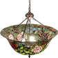 Meyda Lighting Tiffany Rosebush 77786 24" 3-Light Mahogany Bronze Inverted Pendant Light With Multi-Colored Stained Shade Glass