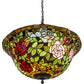 Meyda Lighting Tiffany Rosebush 77786 24" 3-Light Mahogany Bronze Inverted Pendant Light With Multi-Colored Stained Shade Glass