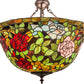 Meyda Lighting Tiffany Rosebush 77786 24" 3-Light Mahogany Bronze Inverted Pendant Light With Multi-Colored Stained Shade Glass
