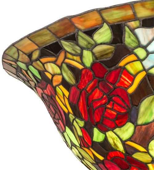 Meyda Lighting Tiffany Rosebush 77786 24" 3-Light Mahogany Bronze Inverted Pendant Light With Multi-Colored Stained Shade Glass