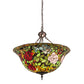 Meyda Lighting Tiffany Rosebush 77786 24" 3-Light Mahogany Bronze Inverted Pendant Light With Multi-Colored Stained Shade Glass