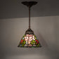 Meyda Lighting Tiffany Rosebush 8" Mahogany Bronze Mini Pendant Light With Multi-Colored Stained Shade Glass