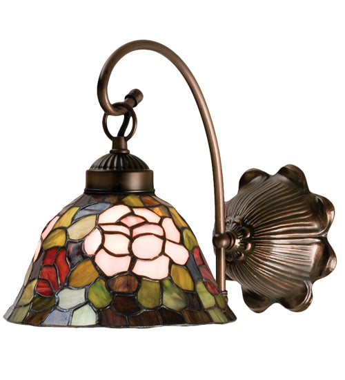 Meyda Lighting Tiffany Rosebush 8" Mahogany Bronze Wall Sconce With Multi-Colored Shade Glass