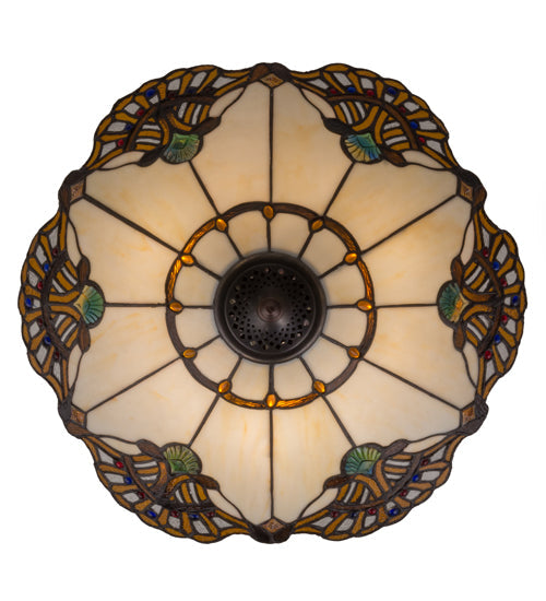 Meyda Lighting Tiffany Shell With Jewels 20" 3-Light Mahogany Bronze Inverted Pendant Light With Multi-Colored Shade Glass