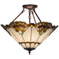 Meyda Lighting Tiffany Shell With Jewels 20" 3-Light Mahogany Bronze Inverted Pendant Light With Multi-Colored Shade Glass