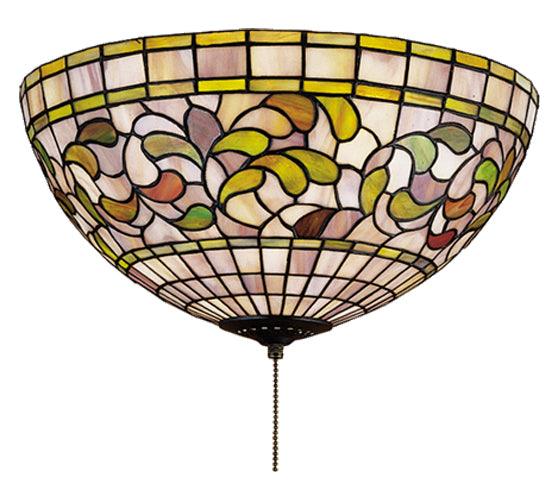 Meyda Lighting Tiffany Turning Leaf 16" 3-Light Mahogany Bronze Flush Mount Light With Mauve & Beige Shade Glass