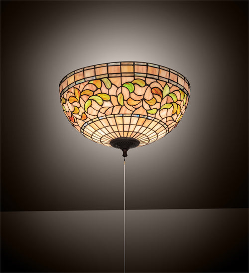 Meyda Lighting Tiffany Turning Leaf 16" 3-Light Mahogany Bronze Flush Mount Light With Multi-Colored Shade Glass