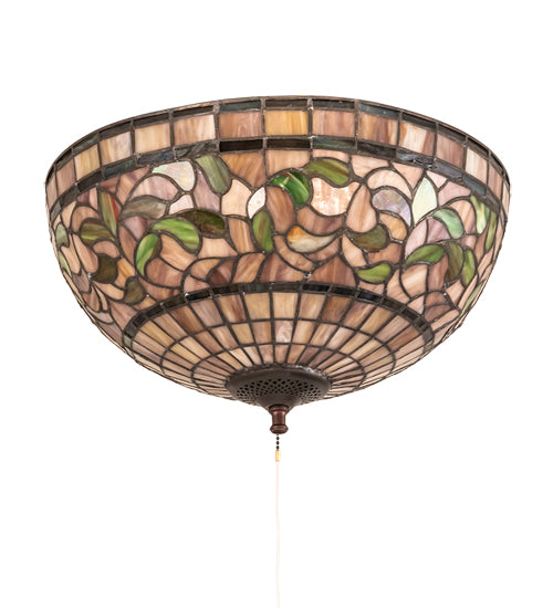 Meyda Lighting Tiffany Turning Leaf 16" 3-Light Mahogany Bronze Flush Mount Light With Multi-Colored Shade Glass