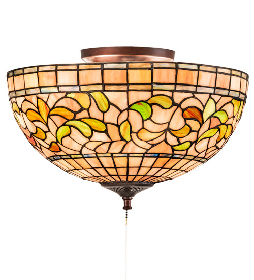 Meyda Lighting Tiffany Turning Leaf 16" 3-Light Mahogany Bronze Flush Mount Light With Multi-Colored Shade Glass