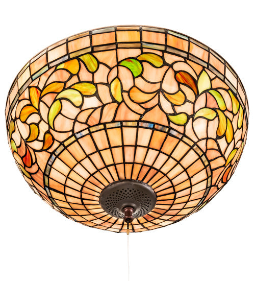 Meyda Lighting Tiffany Turning Leaf 16" 3-Light Mahogany Bronze Flush Mount Light With Multi-Colored Shade Glass