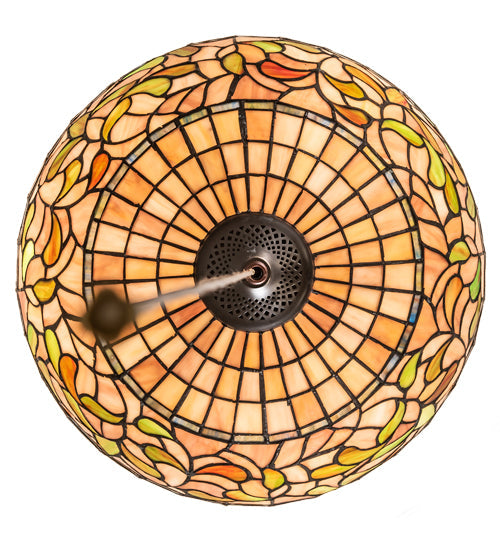 Meyda Lighting Tiffany Turning Leaf 16" 3-Light Mahogany Bronze Flush Mount Light With Multi-Colored Shade Glass