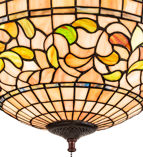 Meyda Lighting Tiffany Turning Leaf 16" 3-Light Mahogany Bronze Flush Mount Light With Multi-Colored Shade Glass