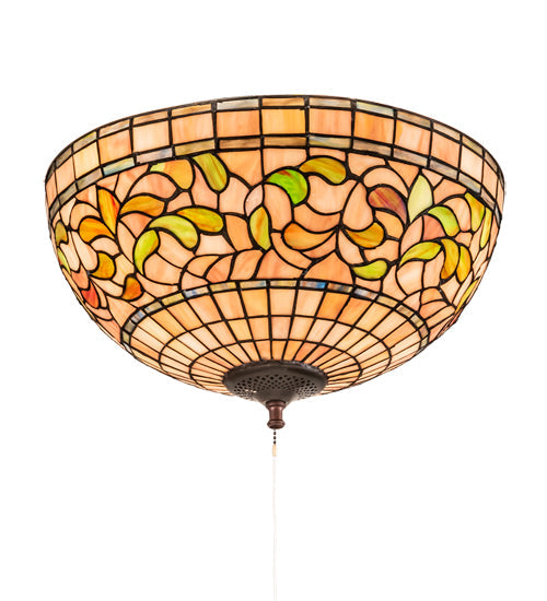 Meyda Lighting Tiffany Turning Leaf 16" 3-Light Mahogany Bronze Flush Mount Light With Multi-Colored Shade Glass