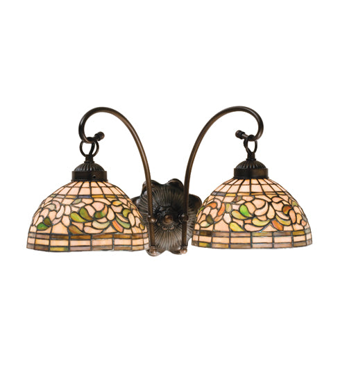 Meyda Lighting Tiffany Turning Leaf 18" 2-Light Mahogany Bronze Wall Sconce With Multi-Colored Shade Glass