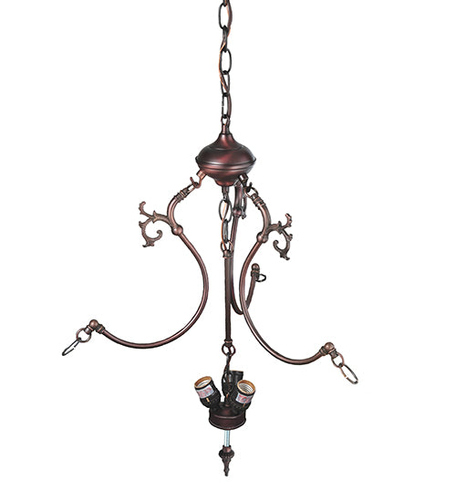 Meyda Lighting Tiffany Turning Leaf 20" 3-Light Mahogany Bronze Inverted Pendant Light With Green & Beige Shade Glass